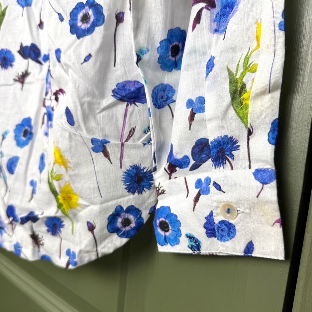 NWT Ro's Garden Copenhagen Button Up Floral Spring Shirt Blue Avignon Yellow XS - Picture 3 of 5